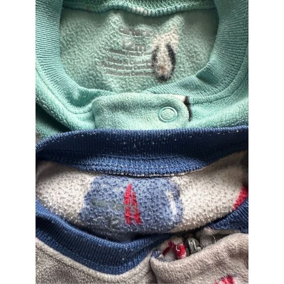 Carter’s fleece footie lot of 2 sz 12 months pjs pajamas boys zipper - Picture 2 of 3